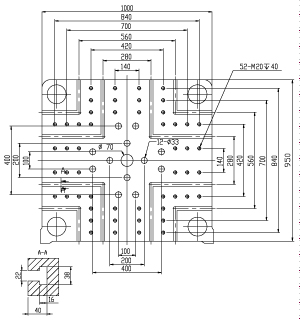 Размер плит T-slot (опция) термопластавтомата ТПА Bole BL320EK